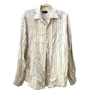 Lands End Mens 100% Linen Striped Button Down Shirt